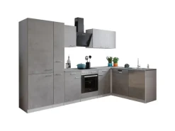 Respekta L-Küchenblock Malia 310 cm Beton Fronten inkl. Kühl-/Gefrierkombination< Winkelküchen