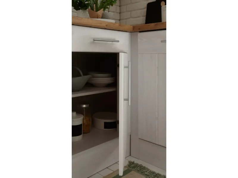 Respekta L-Küchenzeile Anton LBBERPL250LHWC ohne E-Geräte 250 cm Lärche Weiß< Winkelküchen