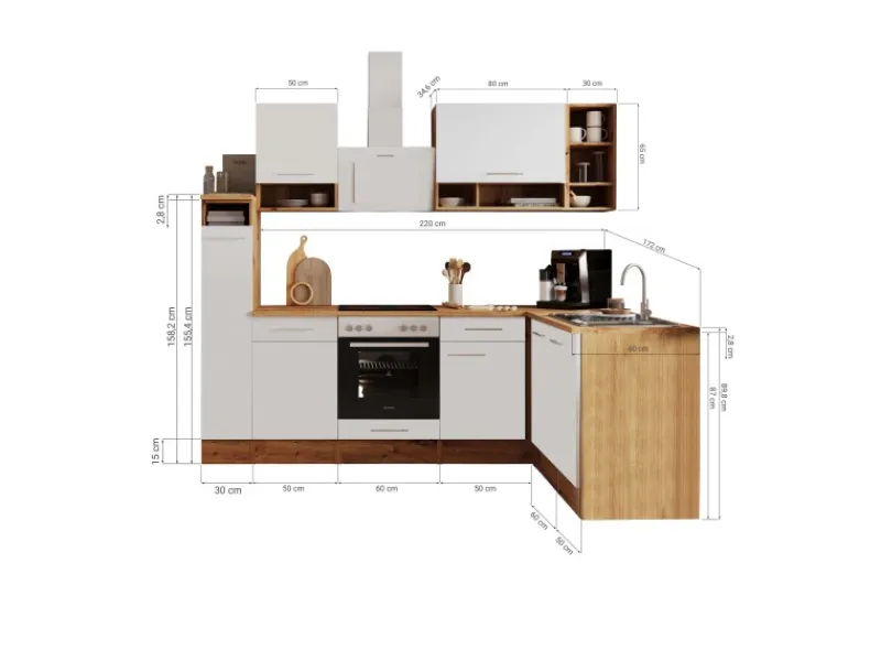 Best Respekta L-Küchenzeile Hilde LBBEKBL250EWC ohne E-Geräte 250 cm Weiß