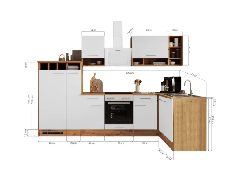 Best Respekta L-Küchenzeile Hilde LBBEKBL310EGC ohne E-Geräte 310 cm Grau