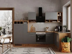 Best Respekta L-Küchenzeile Hilde LBBEKBL310EGC ohne E-Geräte 310 cm Grau