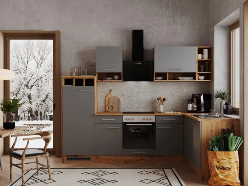 Respekta L-Küchenzeile Hilde LBBEKBL280EGC ohne E-Geräte 280 cm Grau< Winkelküchen|Küchenschränke