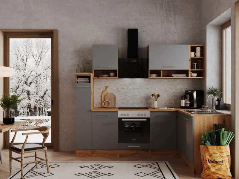 Best Respekta L-Küchenzeile Hilde LBBEKBL250EGC ohne E-Geräte 250 cm Grau
