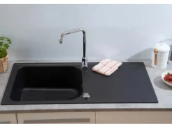 Respekta Granitspülen< Massivgranit-Einbauspüle Orlando 100 cm x 50 cm Schwarz