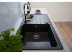 Respekta Granitspülen< Massivgranit-Einbauspüle Columbia 100 cm x 50 cm Schwarz