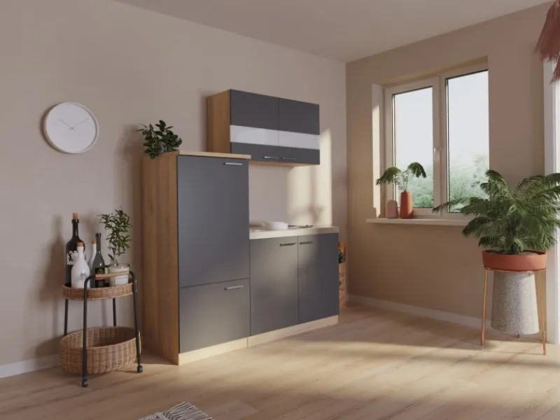 Sale Respekta Miniküche KB160ESG 160 cm -Eiche Sonoma Sägerau Nachbildung Grau