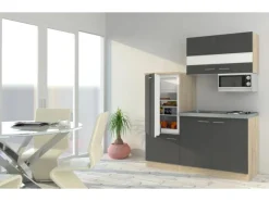 New Respekta Miniküche KB160ESGMI 160 cm -Eiche Sonoma Nachbildung Mikrowelle Grau