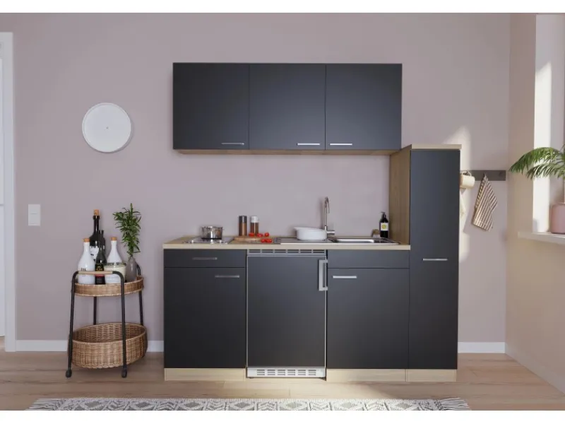Respekta Miniküche KB180ESSC 180 cm Schwarz< Miniküchen|Single-Küchen