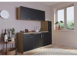 Respekta Miniküche KB180ESSC 180 cm Schwarz< Miniküchen|Single-Küchen