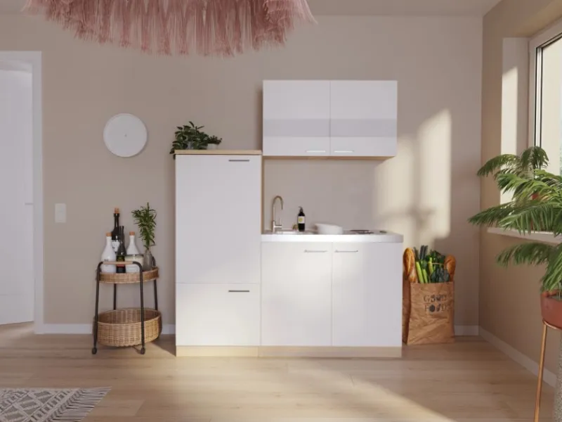 Respekta Single-Küchen|Pantryküchen<Miniküche KB160ESW 160 cm -Eiche Sonoma Sägerau Nachbildung