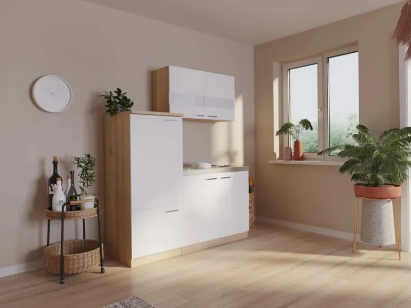 Respekta Single-Küchen|Pantryküchen<Miniküche KB160ESW 160 cm -Eiche Sonoma Sägerau Nachbildung