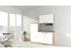 Online Respekta Miniküche KB160ESWMI 160 cm -Eiche Sonoma Nachbildung Mikrowelle Weiß
