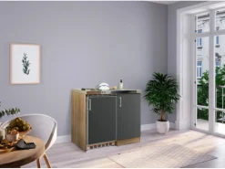Respekta Miniküche MK100ESG 100 cm -Eiche Sägerau Nachbildung< Pantryküchen|Miniküchen