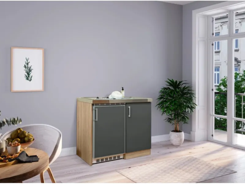 Respekta Miniküche MK100ESGC 100 cm -Eiche Sägerau Nachbildung< Pantryküchen|Miniküchen