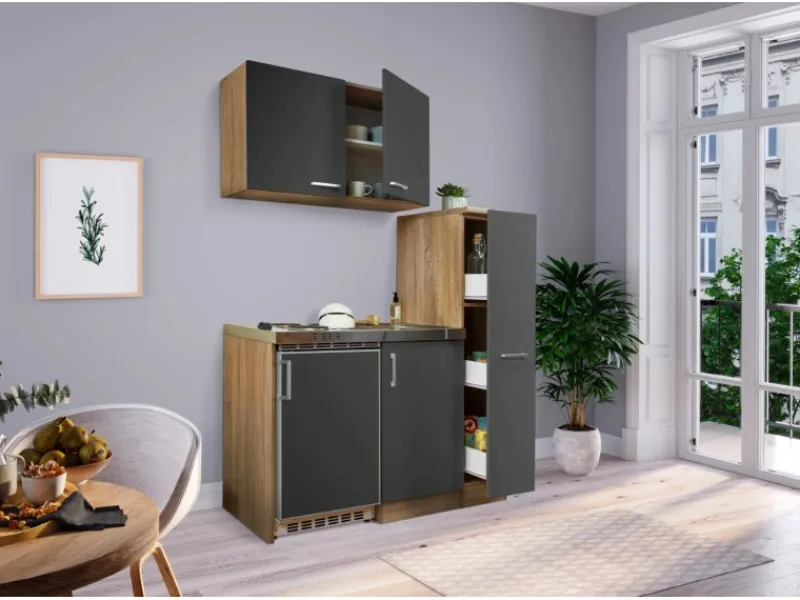 Respekta Miniküche MK130ESGOS 130 cm -Eiche Sägerau Nachbildung< Pantryküchen|Miniküchen