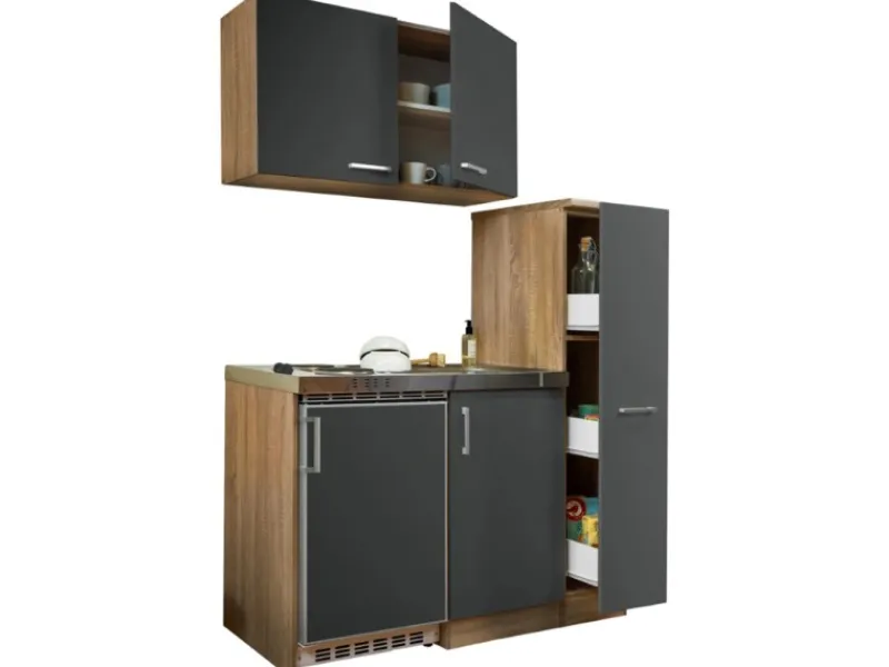 Respekta Miniküche MK130ESGOS 130 cm -Eiche Sägerau Nachbildung< Pantryküchen|Miniküchen