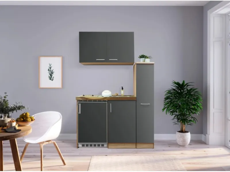 Respekta Miniküche MK130ESGOSC 130 cm -Eiche Sägerau Nachbildung Grau