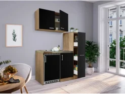 Hot Respekta Miniküche MK130ESSOSC 130 cm -Eiche Sägerau Nachbildung Schwarz