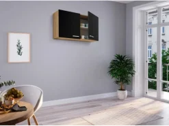 Outlet Respekta Miniküche MK100ESSOS 100 cm -Eiche Sägerau Nachbildung Schwarz