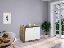 Respekta Miniküche MK100ESW 100 cm -Eiche Sägerau Nachbildung< Single-Küchen|Pantryküchen