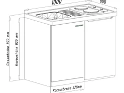 Respekta Miniküche MK100ESWC 100 cm -Eiche Sägerau Nachbildung< Miniküchen|Pantryküchen