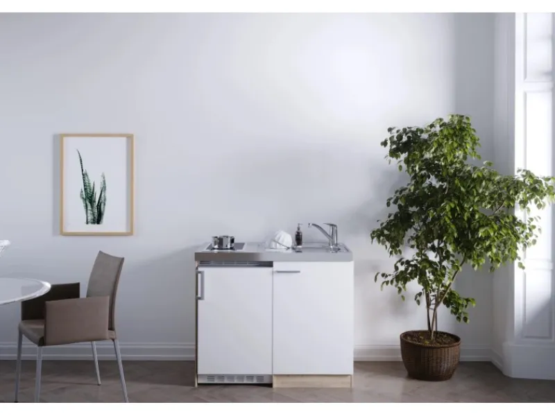 Respekta Miniküche MK100ESWC 100 cm -Eiche Sägerau Nachbildung< Miniküchen|Pantryküchen