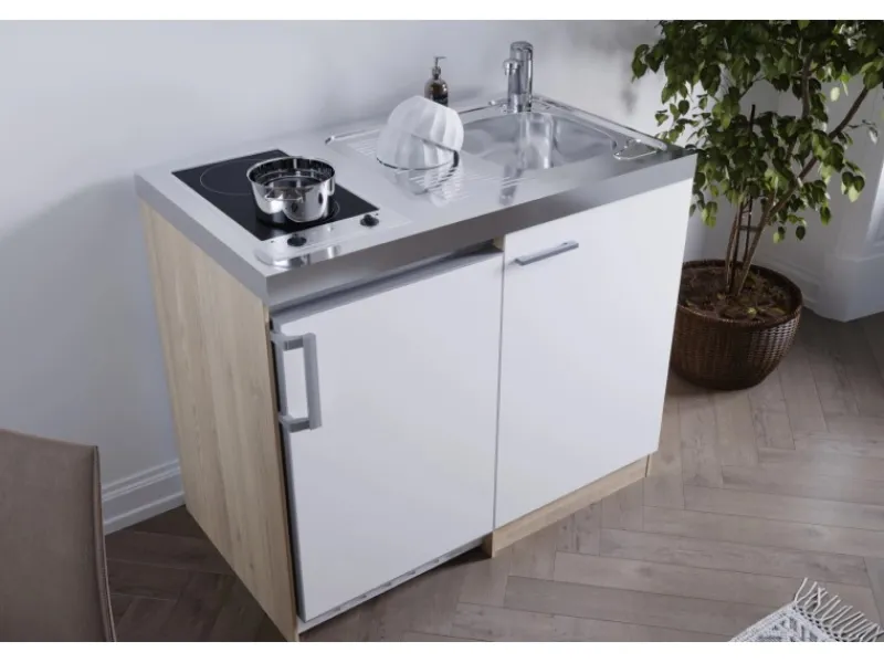 Respekta Miniküche MK100ESWC 100 cm -Eiche Sägerau Nachbildung< Miniküchen|Pantryküchen