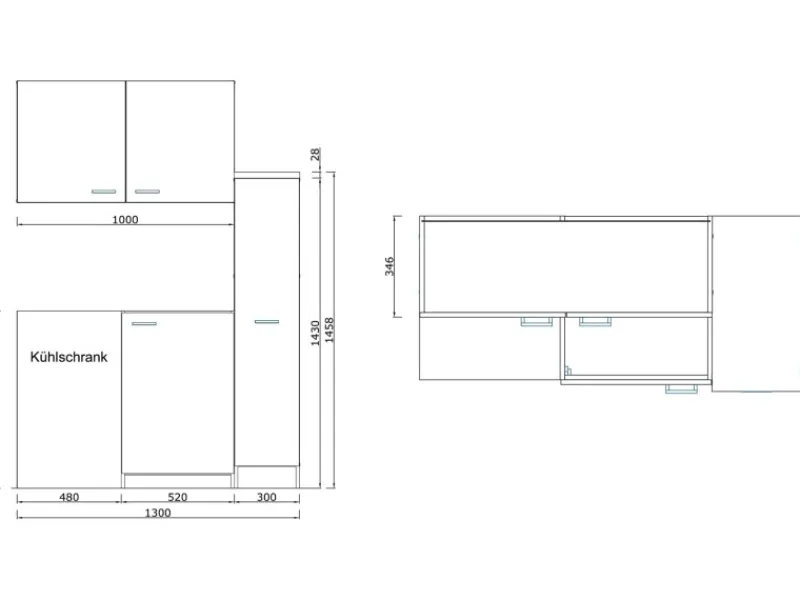 Respekta Miniküche MK130ESWOS 130 cm -Eiche Sägerau Nachbildung< Pantryküchen|Miniküchen