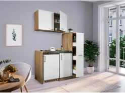 Respekta Miniküche MK130ESWOS 130 cm -Eiche Sägerau Nachbildung< Pantryküchen|Miniküchen