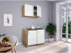 Respekta Miniküche MK100ESWOS 100 cm -Eiche Sägerau Nachbildung< Miniküchen|Pantryküchen