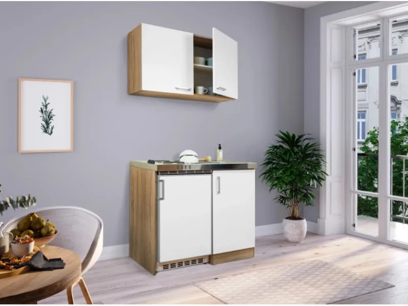 Respekta Miniküche MK100ESWOS 100 cm -Eiche Sägerau Nachbildung< Miniküchen|Pantryküchen