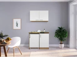 Best Respekta Miniküche MK100ESWOSC 100 cm -Eiche Sägerau Nachbildung Weiß