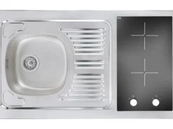 Best Respekta Miniküche MK100ESWOSC 100 cm -Eiche Sägerau Nachbildung Weiß