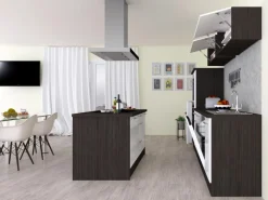 Respekta Premium Inselhauben|Kücheninseln<Inselküche 310 cm Weiß Hochglanz-Eiche Grau