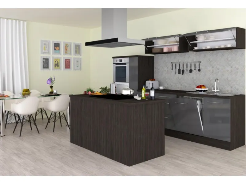 Respekta Premium Inselküche 310 cm -Eiche Grau< Inselhauben|Kücheninseln