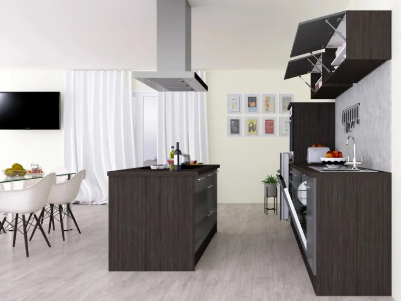 Respekta Premium Inselküche 280 cm -Eiche Grau< Inselhauben|Kücheninseln