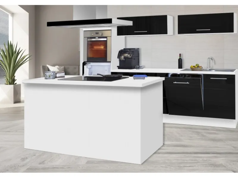 Discount Respekta Premium Inselküche 280 cm -Weiß Schwarz Hochglanz