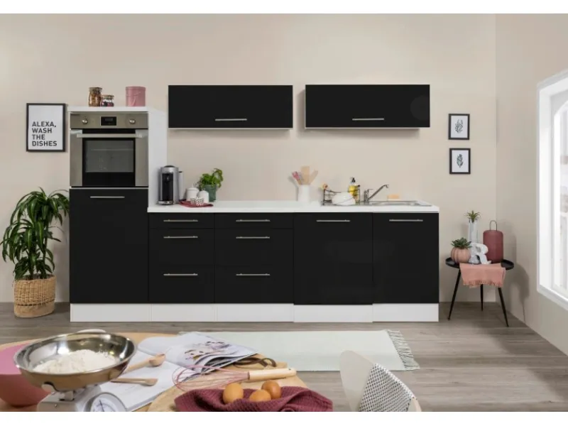 Discount Respekta Premium Inselküche 280 cm -Weiß Schwarz Hochglanz