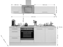 Discount Respekta Premium Küchenzeile 210 cm Weiß Hochglanz-Eiche Grau mit 60 l Ofen
