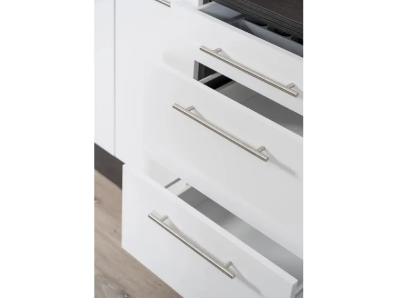 Respekta Premium Küchenzeile 240 cm Weiß Hochglanz-Eiche Grau< Einbauküchen|Kochfelder