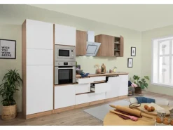 Respekta Einbauküchen<Premium Küchenzeile GLRP345HESWGKEOES Grifflos 345 cm Weiß Eiche NB