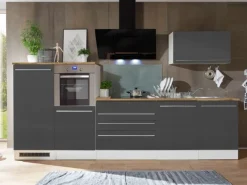 Respekta Premium Küchenzeile 320 cm Grau-Weiß Hochglanz< Kühlschränke|Winkelküchen