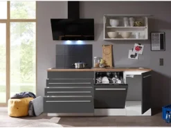 Respekta Premium Küchenzeile 320 cm Grau-Weiß Hochglanz< Kühlschränke|Winkelküchen