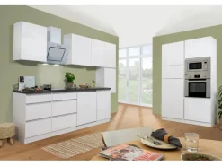 Sale Respekta Premium Küchenzeile GLRP395HWWGKE 395 cm Weiß Hochglanz Hochglanz Weiß