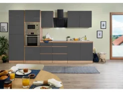 Respekta Premium Küchenzeile Grifflos 335 cm -Eiche Sägerau< Kochfelder|Kühlschränke