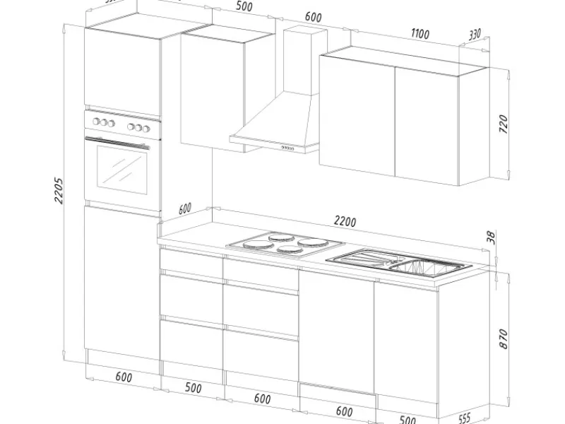 Best Respekta Premium Küchenzeile GLRP280HESSOES Grifflos 280 cm Schwarz Eiche NB