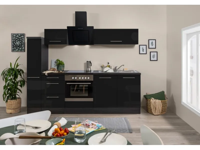 Best Respekta Premium Küchenzeile 240 cm -Eiche Grau Schwarz Hochglanz