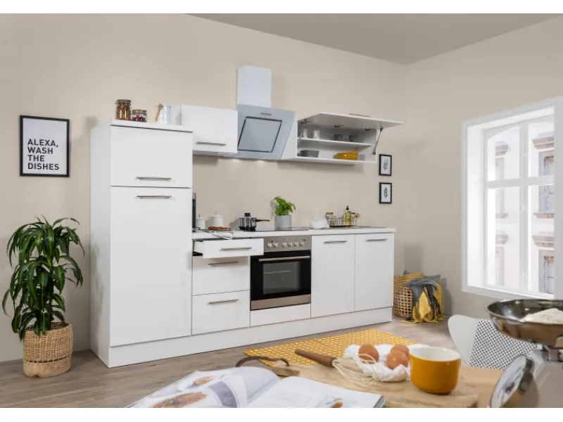Respekta Premium Küchenzeile 270 cm Weiß Hochglanz< Gefrierschränke|Kühlschränke