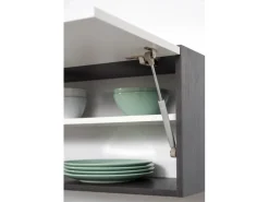 Respekta Premium Kochfelder|Kühlschränke<Küchenzeile 270 cm Hochbau Weiß Hochglanz-Eiche Grau