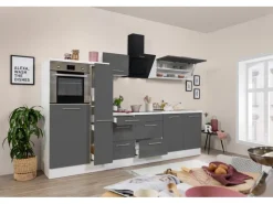 Respekta Premium Küchenzeile 300 cm Hochbau -Weiß< Kochfelder|Kühlschränke